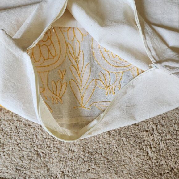 Otomi 20" Pillow Cover Only Oversized Square Hand Embroidered Yellow Birds NEW - Picture 7 of 11